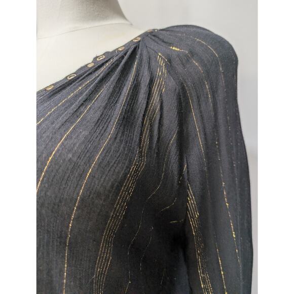 Rock & Republic Black Gold Metallic Stripe Semi-Sheer Blouse Size S - Picture 5 of 8